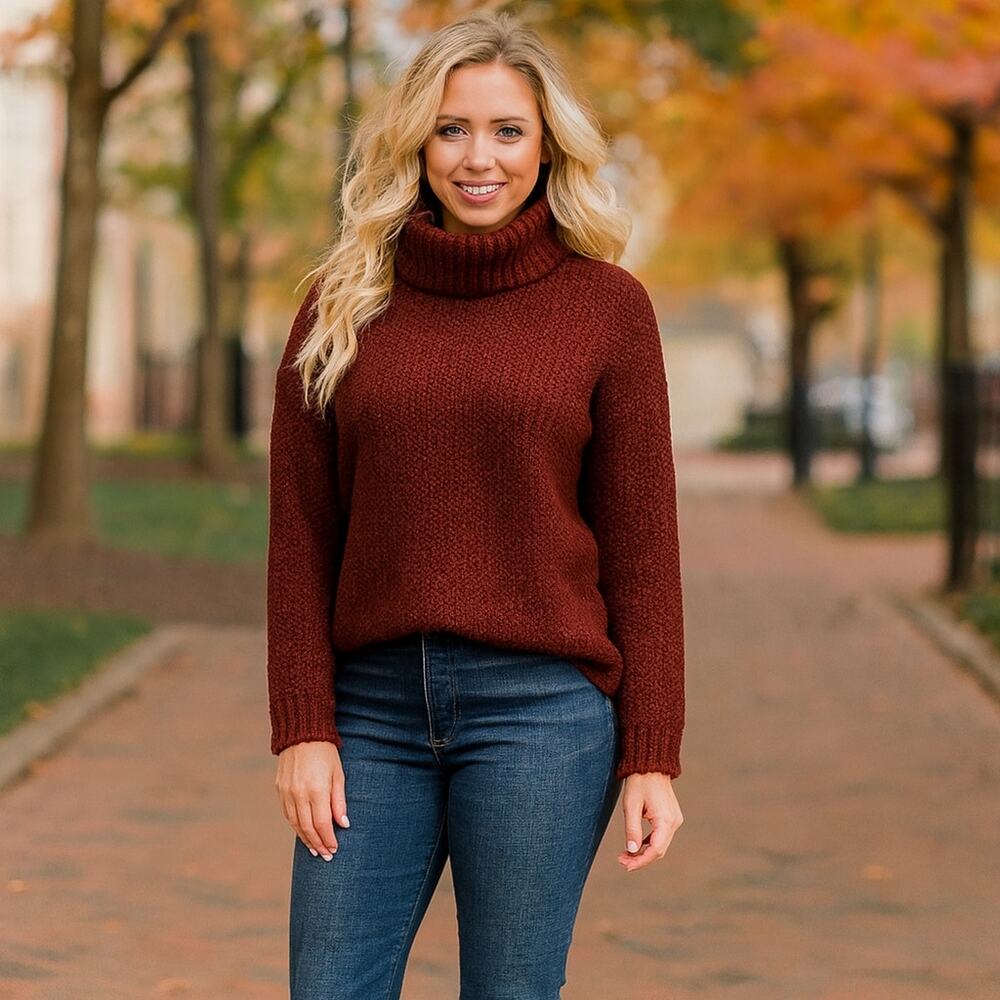 Aakaa rust chunky knit cowlneck sweater M